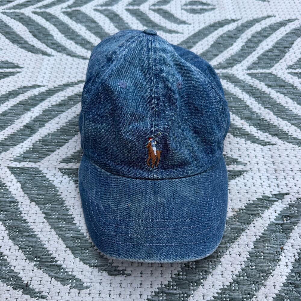 Polo Ralph Lauren Blue Denim Hat Cap Pony Logo  Adjustable Strap Back